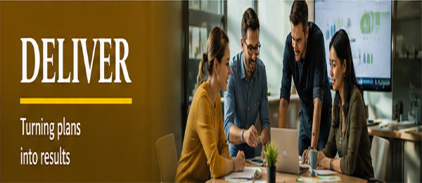 4 people in discussion under title "Deliver"